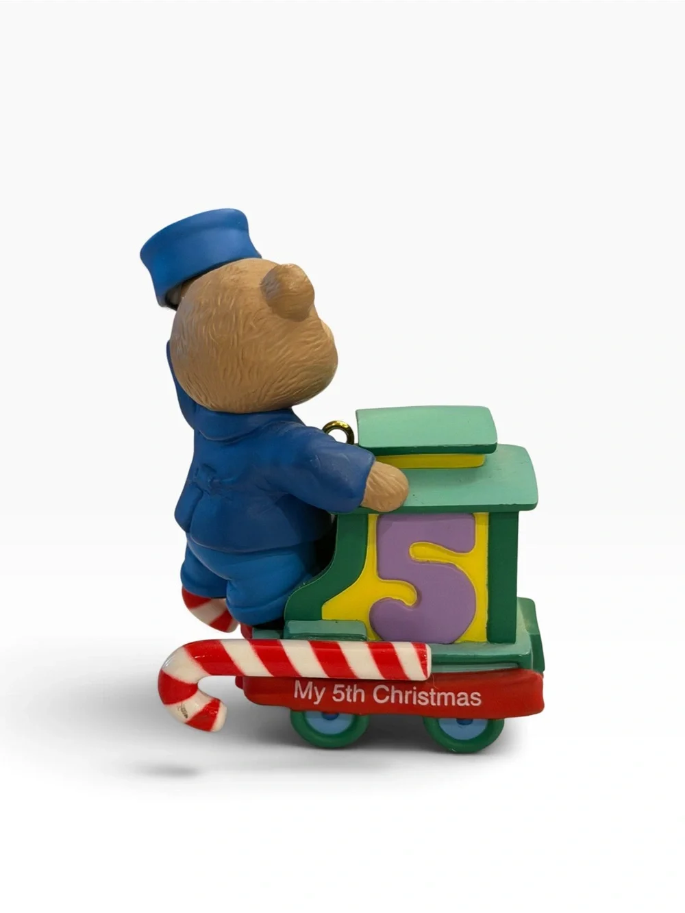 2002 Hallmark Keepsake Child's Fifth Christmas Ornament Bear Train Collectible